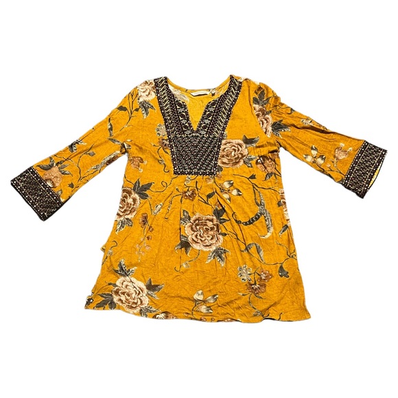 Soft Surroundings Tops - SOFT SURROUNDINGS Women’s Orange Embroidered Floral Long Sleeve Tunic Blouse M